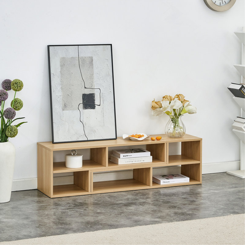 Meuble télé avec rangement ouvert Majlis, Bois robuste, H 13,3 po x l 70 po x P 11 po