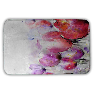 Pink tulips field Bath Mat with Non-Slip Backing - Quick Dry Memory Foam Bathroom Rug - Absorbent - Modern Plush Spa-Style - Machine Washable