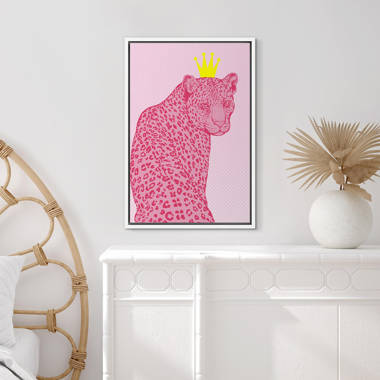 Bright Preppy Animals IDEA4WALL Framed Canvas Print Wall Art Room Decor Pink Orange Dot Cartoon Jungle Cheetah Nature Wilderness Drawings Pop Art Boho