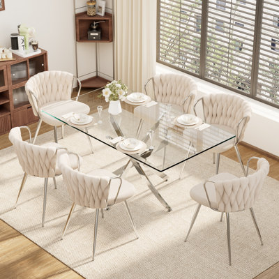 Elegant 7-Piece Rectangle Glass Dinning Table Set for 6 by Mercer41