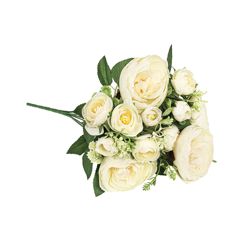 Artificial Peony Flower Stem Bush Bouquet, Ivory
