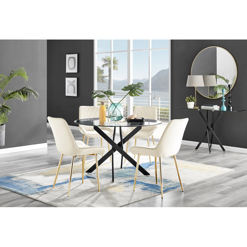 4 - Person Dining Set, Cream/Gold
