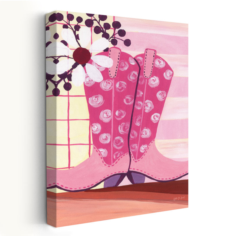 Rose, bottes de cow-boy, art abstrait, art contemporain, H 24 po x l 16 po