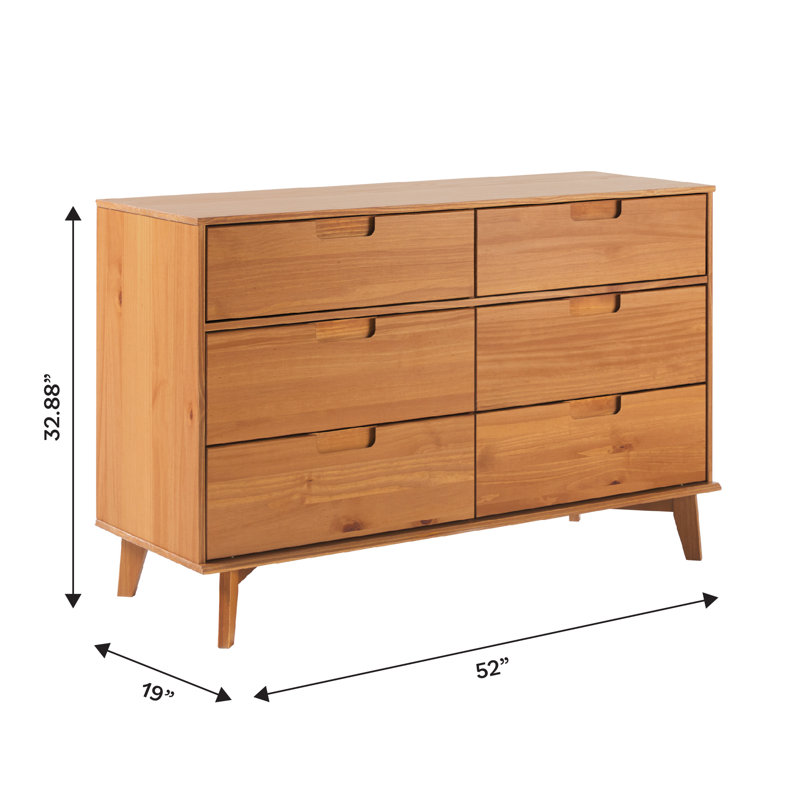 Yarber 6 Drawer Solid Wood Double Dresser, Caramel