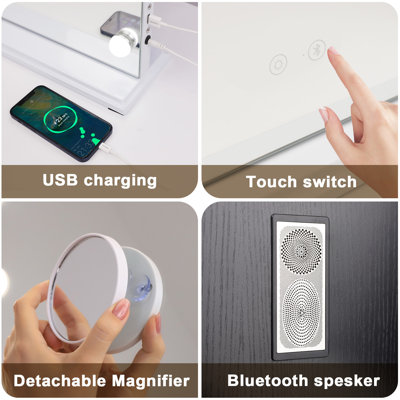 Miroir rectangulaire en métal à DEL Bluetooth