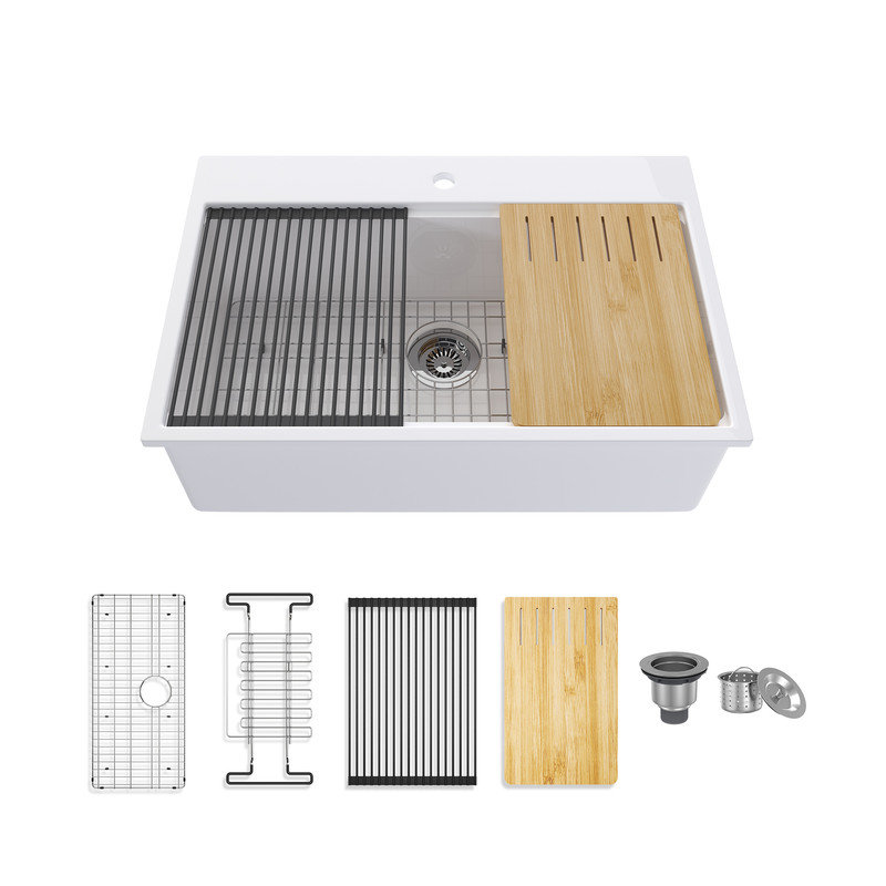 CASAINC 33" L Topmount Single Bowl Fireclay Kitchen Sink