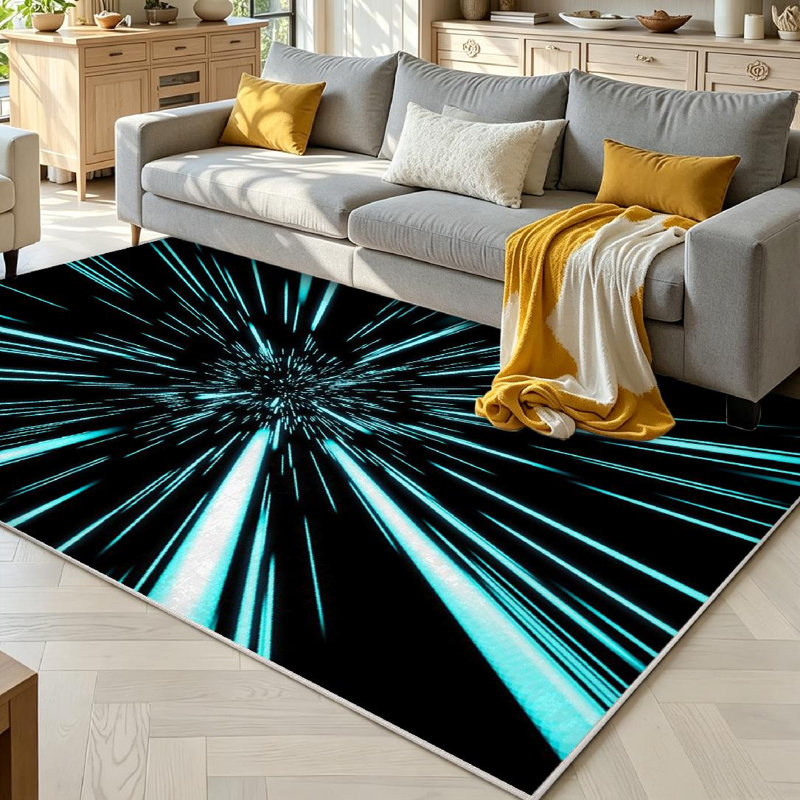 Tapis noir à volants profonds noir, Rectangle 71" x 98"