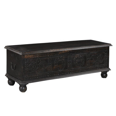 54" Black Solid Wood Distressed Lift Top Solid Coffee Table