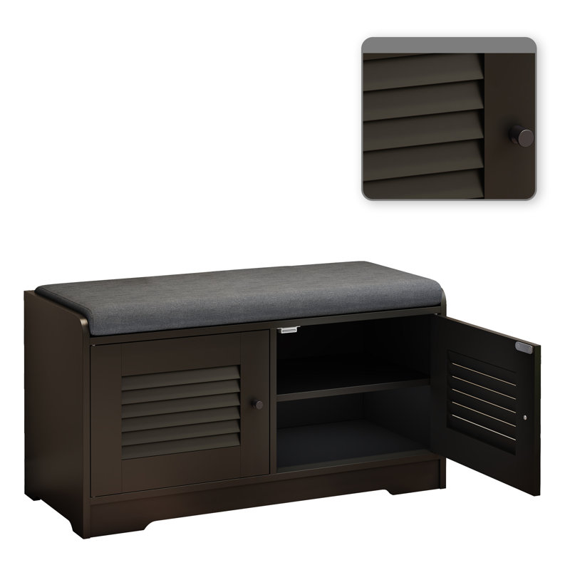 Banc de rangement pour chaussures moderne avec portes d'armoire et tablettes réglables, sièges et solution d'organisation