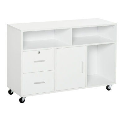 Printer Stand, Home Office Mobile Cabinet With Caster Wheels, 2 Locking Breaks and Drawer