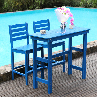Mobilier de patio extérieur bleu marine, résistant aux intempéries, imperméable, corrosif, pour pelouse, jardin, cour, bord de piscine, assemblage sans effort, table et chaises de bar à séchage rapide, bleu, intempéries, entretien