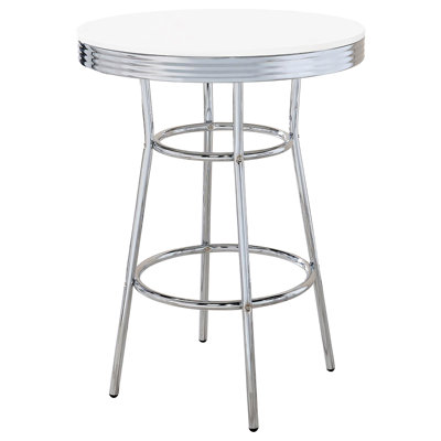 Table de salle à manger contemporaine blanche lustrée et ronde de 42,33 po de haut x 30 po de large, centre de salle à manger robuste et attrayant