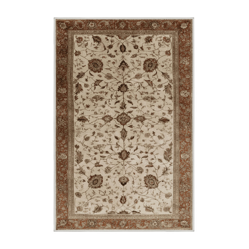 Tapis beige lavable à la machine, Rectangle 7 pi x 9 pi