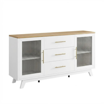 Buffet 56 "blanc avec rangement Buffet avec tablettes réglables et portes en verre cannelé