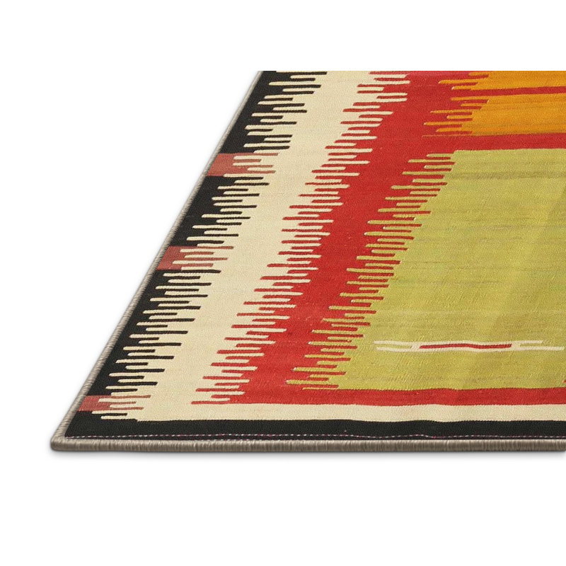 Tapis de zone rouge/bleu/vert contemporaine, Rectangle 5 pi x 7 pi