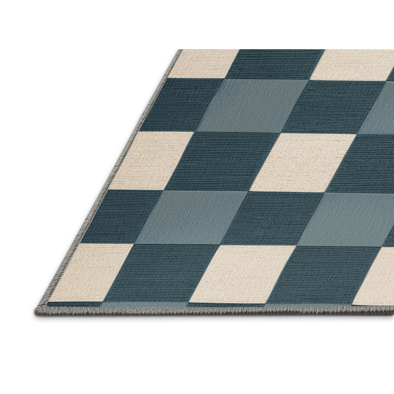 Machine Washable Checkered Green Area Rug