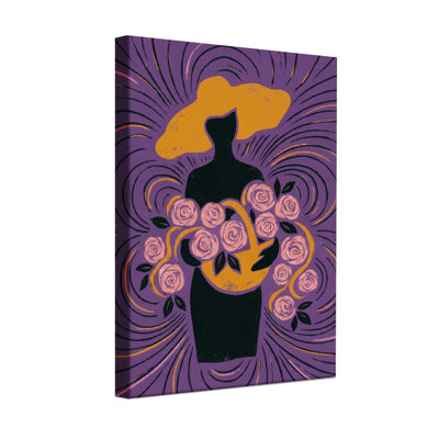 Abstract Purple Vase With Roses And Swirls