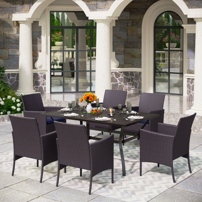 6 - Person Wicker Patio Dining Set with Rectangular Table , Cushions Included