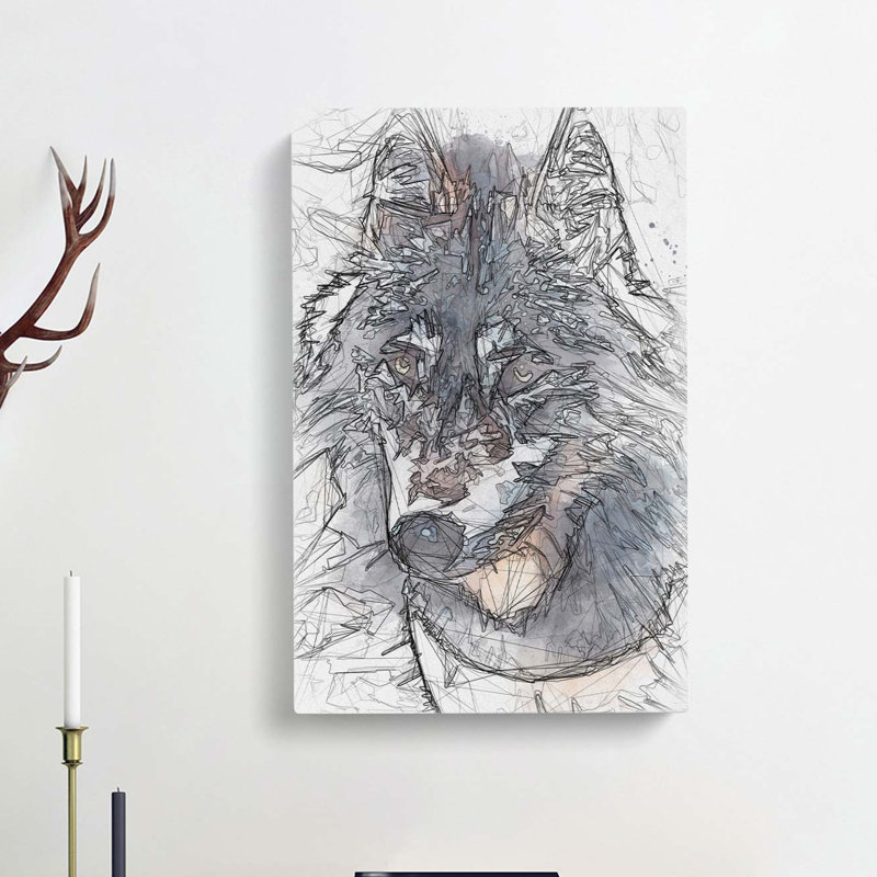 The Eyes of a Wolf in Abstract - Wrapped Canvas Drawing - Wrapped Canvas, 50cm H x 35cm W x 3cm D