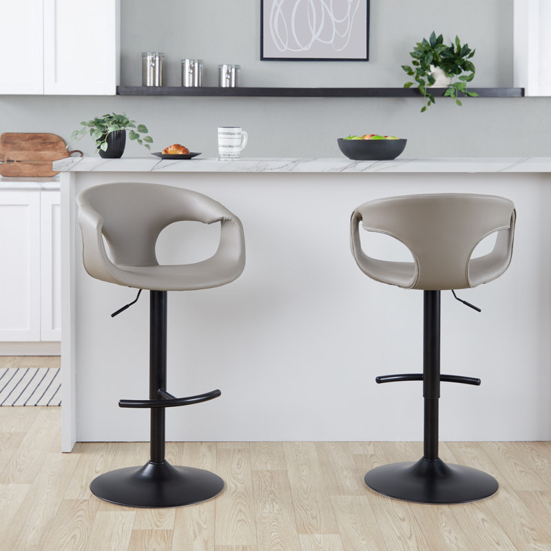 Tabouret de bar réglable Curva avec repose-pieds arrondi en T - ensemble de 2, Noir, noir, noir, noir