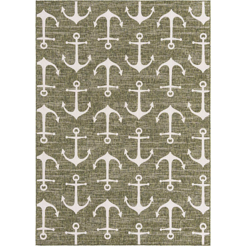 Outdoor Ayton Area Rug Green Color, Rectangle 7' x 10'