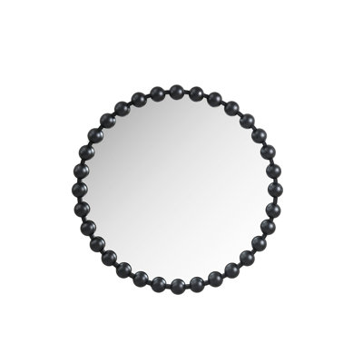 Beaded Round Mirror 27"d - Black Matte Iron Frame With Alluring Bead Ornaments, Backed Mirrored Glass, Ready To Elevate Indoor Spaces Wall Captivating Work, Glass On , Suitable For Style, Hang