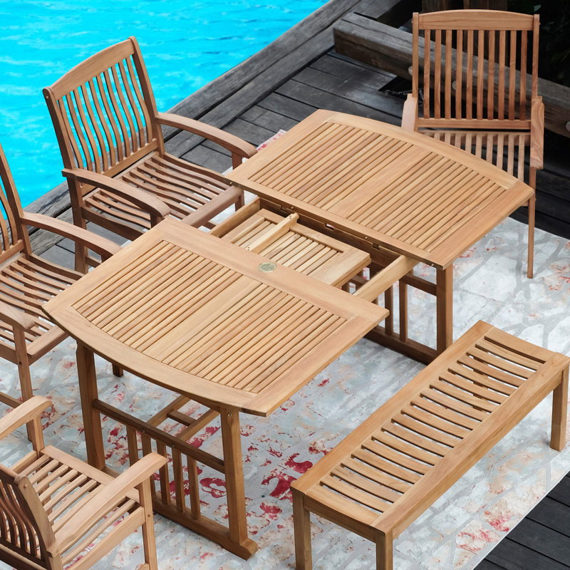 Ensemble repas d'extérieur en teck pour 6 personnes avec coussins Narelle, Beige