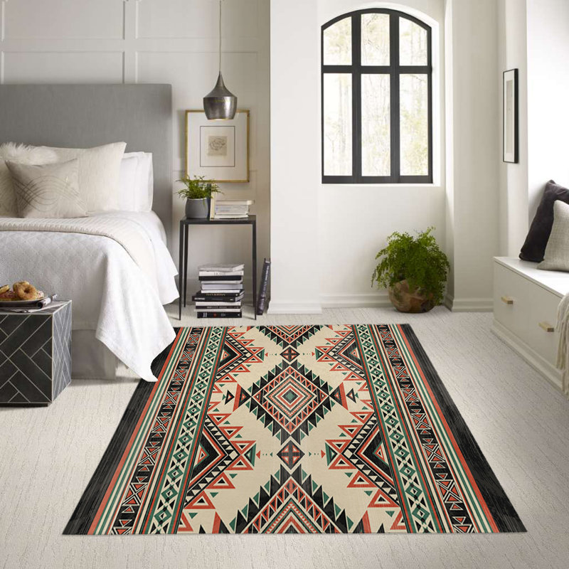 Tapis d'intérieur / extérieur rectangulaire en polyester tissé à la machine marocain crème / noir / rouge