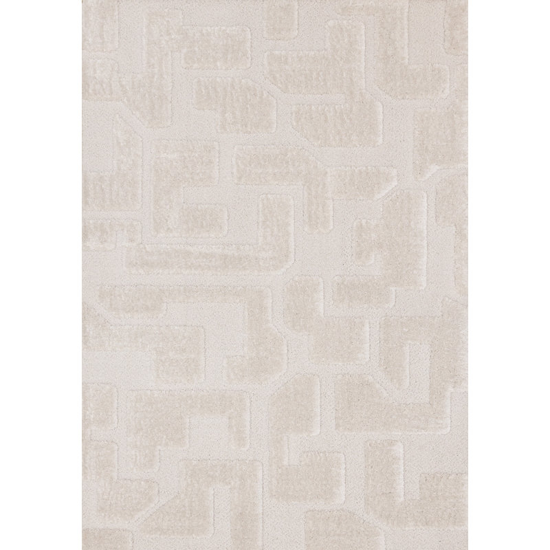 Tapis géométrique crème et ivoire 5 pi x 8 pi