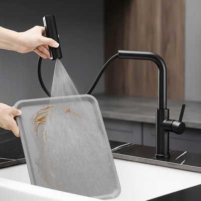 Pull Out Spray Black Kitchen Faucet, 360 Swivel, Classic Appearance Part Swivel Faucet With Pull-Out Spray, Contemporary Filler