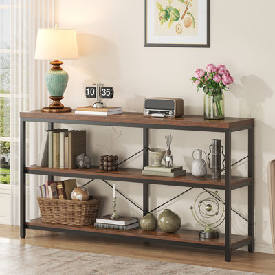 Industrial Farmhouse Bookshelf, 55" Wide 3-Tier Storage Shelf With Metal Frame, 270 Lbs Capacity Per Shelf, For Living Room, Office & Bedroom