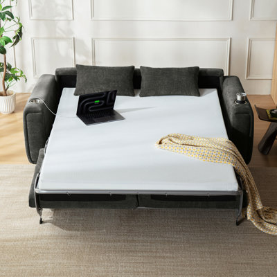 Grand canapé-lit escamotable avec matelas à mémoire de forme à chargement rapide USB, causeuse convertible 2-en-1 confortable