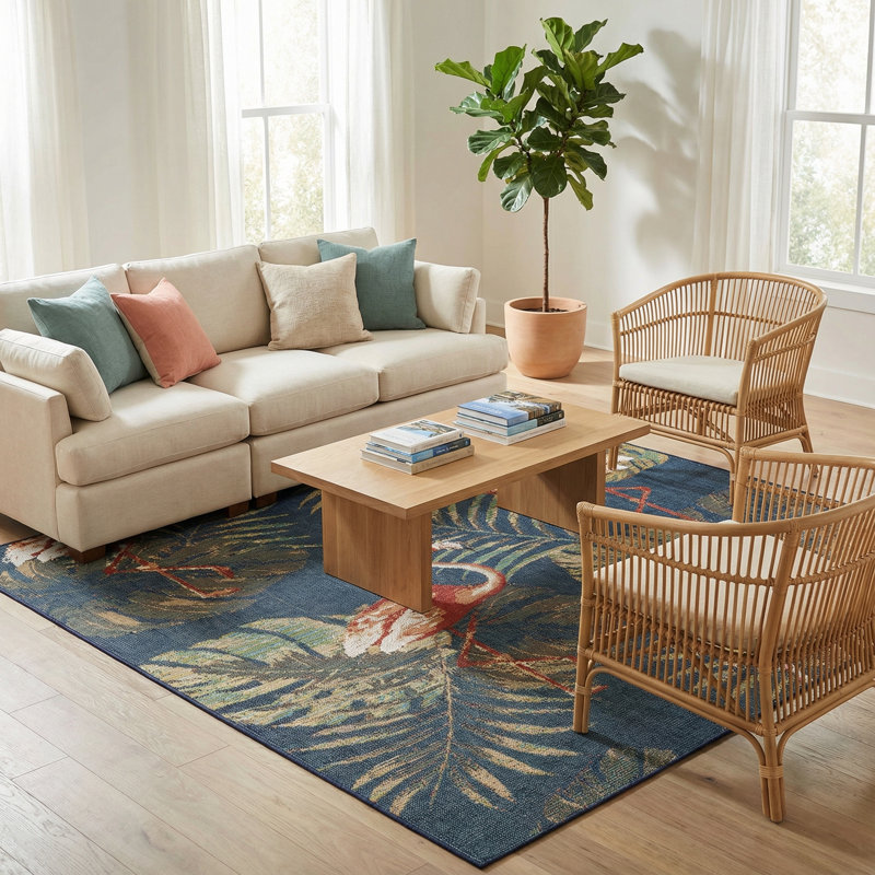 Tapis intérieur / extérieur bleu marine Rolla, Carré 7 pi 10 po