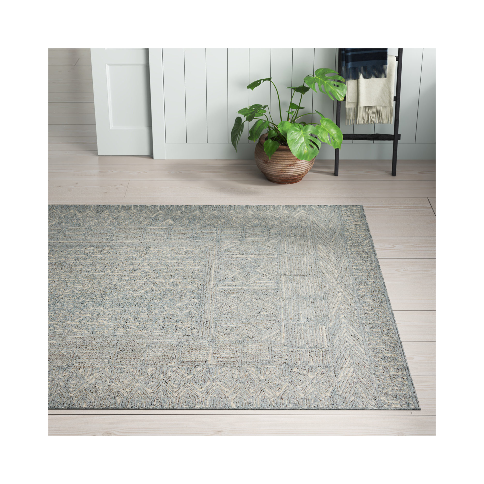 Christie Handmade Blue/Cream Rug, Rectangle 8' x 10'