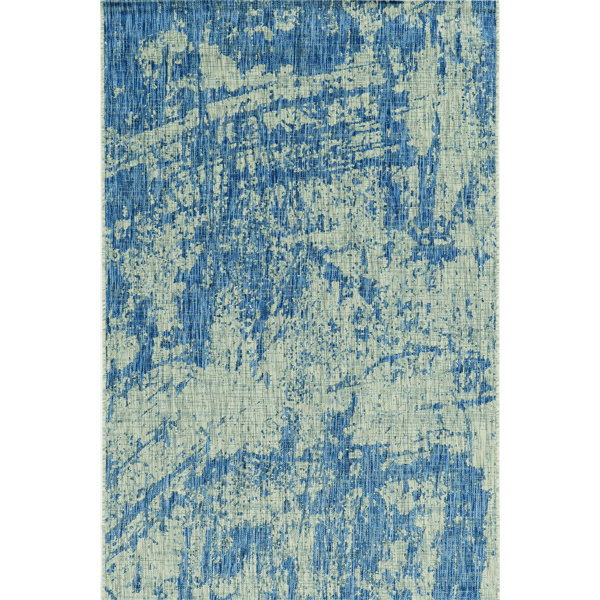17 Stories Blue Abstract Area Rug | Wayfair