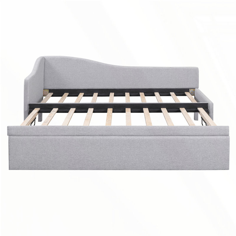 L-Shaped Upholstered Daybed With Pop Up Trundle, Gris