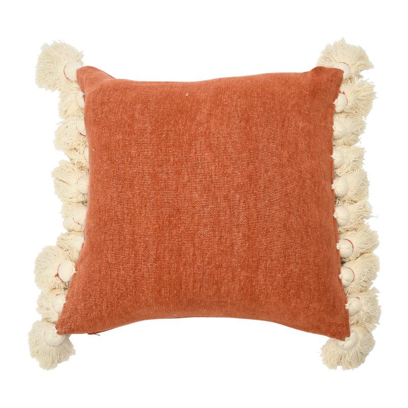 Tassels Cotton Reversible Throw Pillow, Brown, 18" x 18"