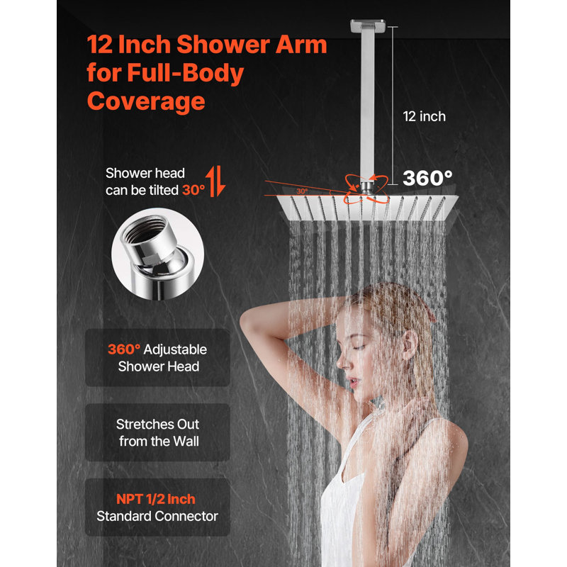 Shower Faucet Set, Rainfall Bathroom Shower System With 12-Inch Square Rain Shower Head And Handheld Spray, Ceiling Mount Bath Fixtures With Brass Valve And Trim Kit, Brushed Nickel