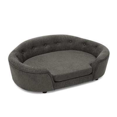 Oversized Oval Semi-Enclosed Dog Sofa Bed - Durable Linen Fabric, Button-Tufted Backrest & High-Center Low-Sides Support for Large Dogs
