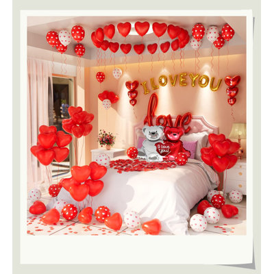 Ensemble de décoration de ballon et de pétales Hikma, I Love U Bear Foil Ballons + Silk Petals, cadeau romantique pour elle / lui