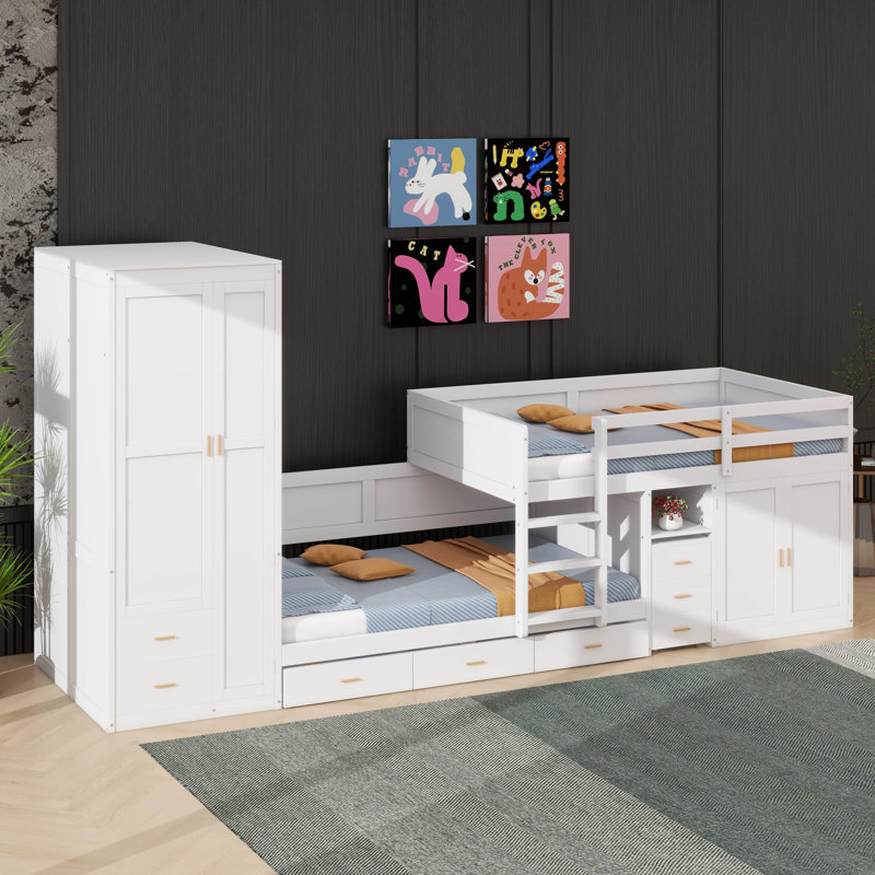 Lit superposé simple équipé d'un bureau gigogne gigogne, White