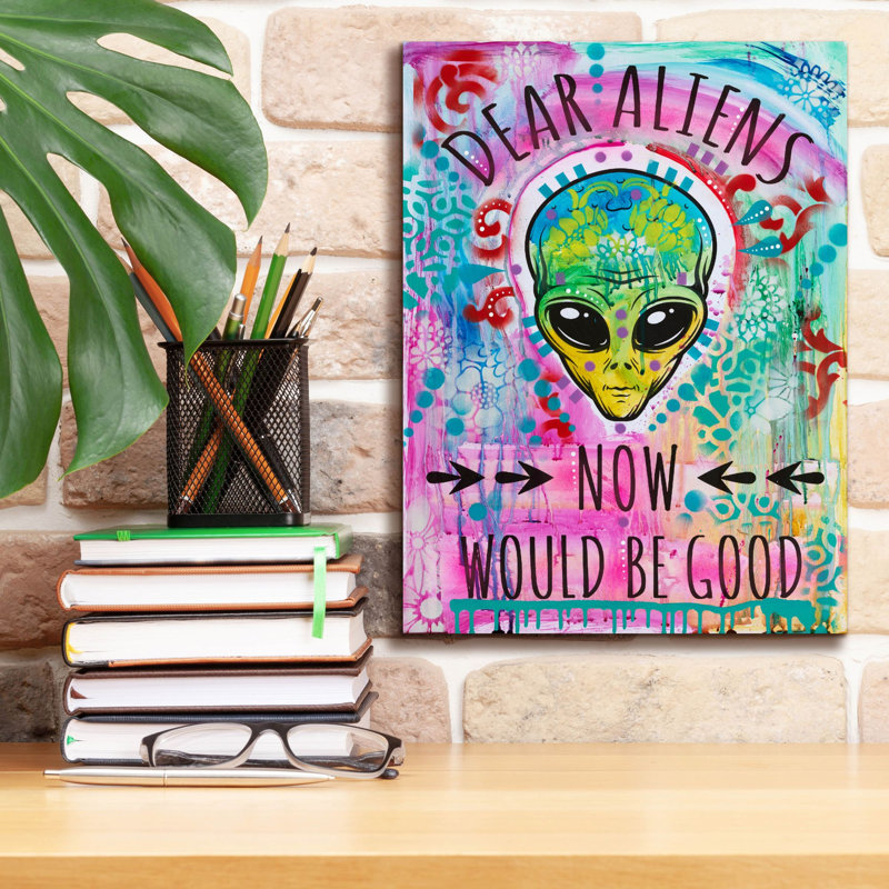 «Dear Aliens» par Dean Russo, art mural sur toile, H 16 po x l 12 po x P 0,75 po