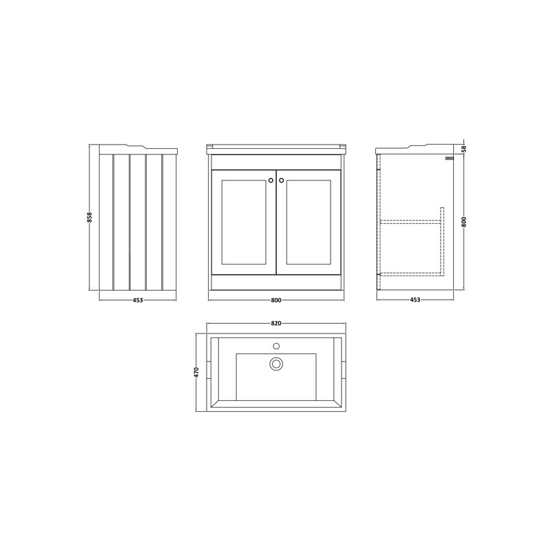 Ashwick 820 mm Bathroom Vanity, Pebble Grey