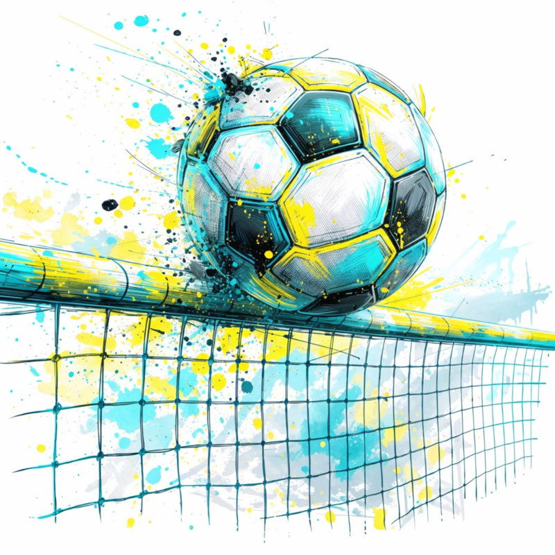Illustration de ballons de soccer, coussins décoratifs à double face, 18 x 18 pouces, Bleu ciel clair et citron vif