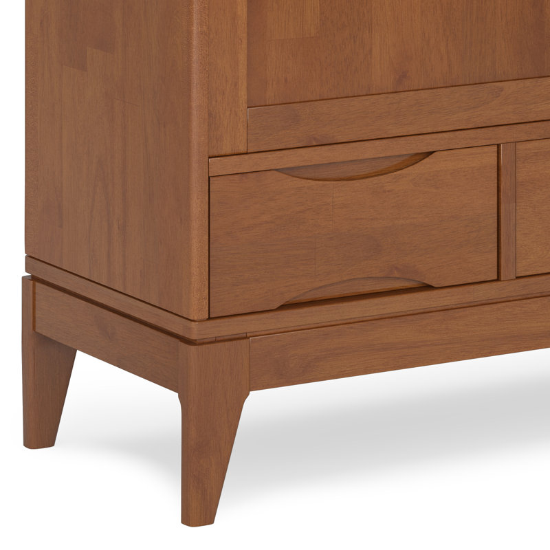 Simpli Home Harper 48"W Solid Wood 2-Shelf Contemporary Medium Storage Cabinet with 3 Drawers