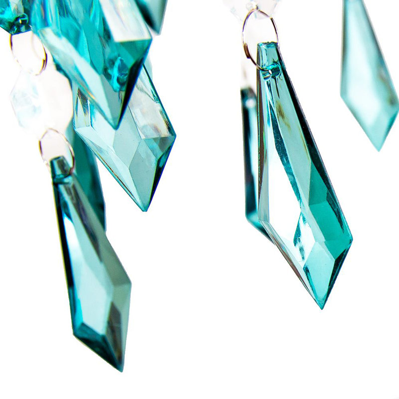 Modern Waterfall Design Pendant Shade with Acrylic Droplets and Beads, Teal