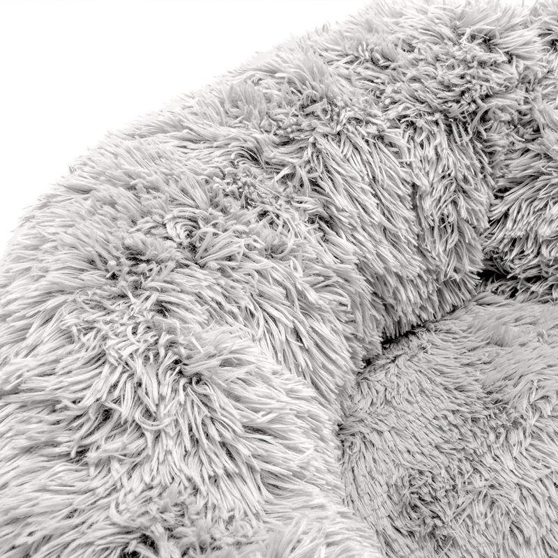 Jumbo Mist Gray Plush Faux Fur Orthopedic Donut Pet Bed