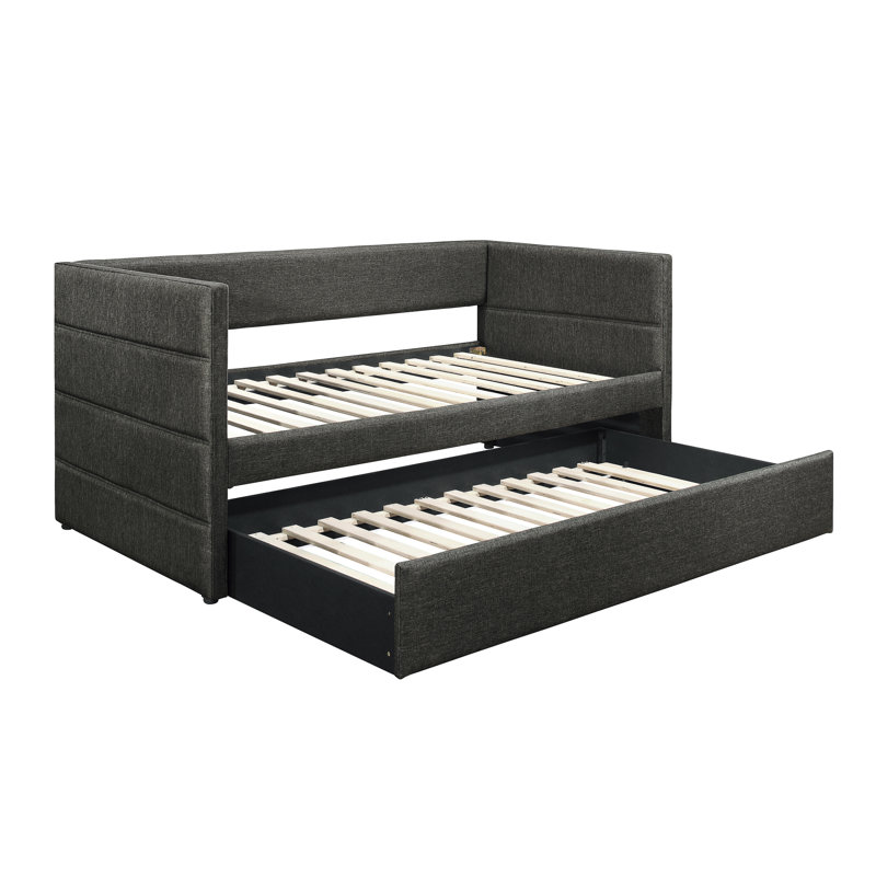 Lit de jour rembourré gris foncé avec couchette - Bois et bois d'ingénierie dans un design élégant sans sommier