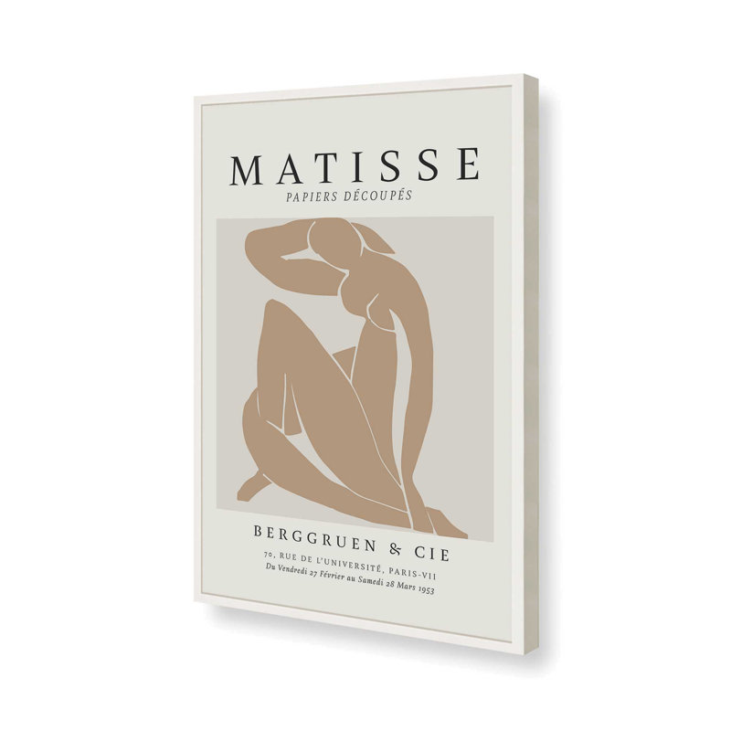 Matisse's Nude II en brun clair roulé, H 11 po x l 9 po x P 1,25 po, Reproduction encadrée sans passe-partout, Blanc opaque