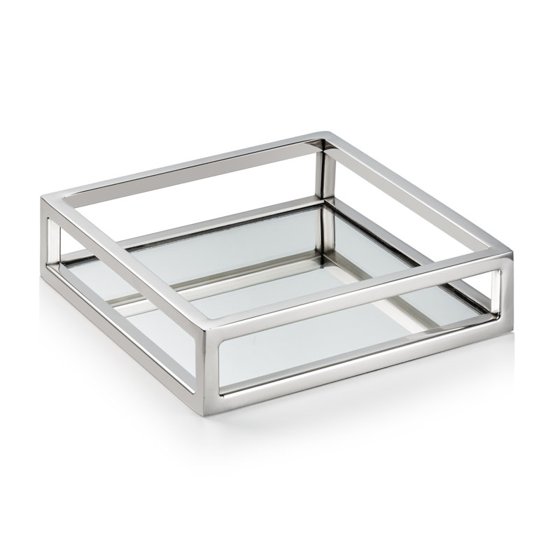 12" Silver Stainless Steel and Mirror Tray
